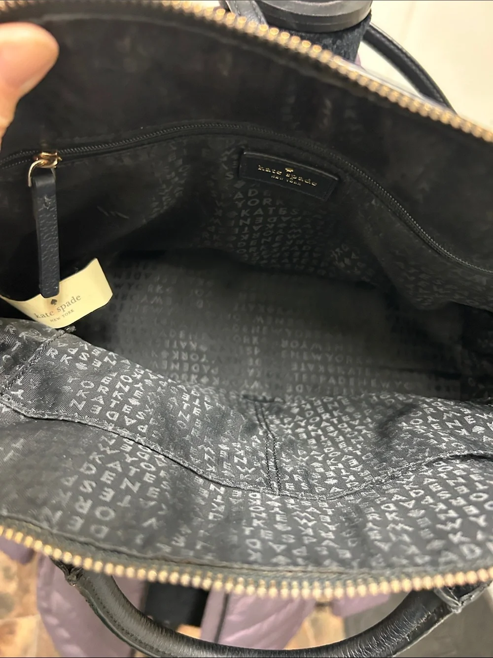 kate spade black leather satchel with gold hardware